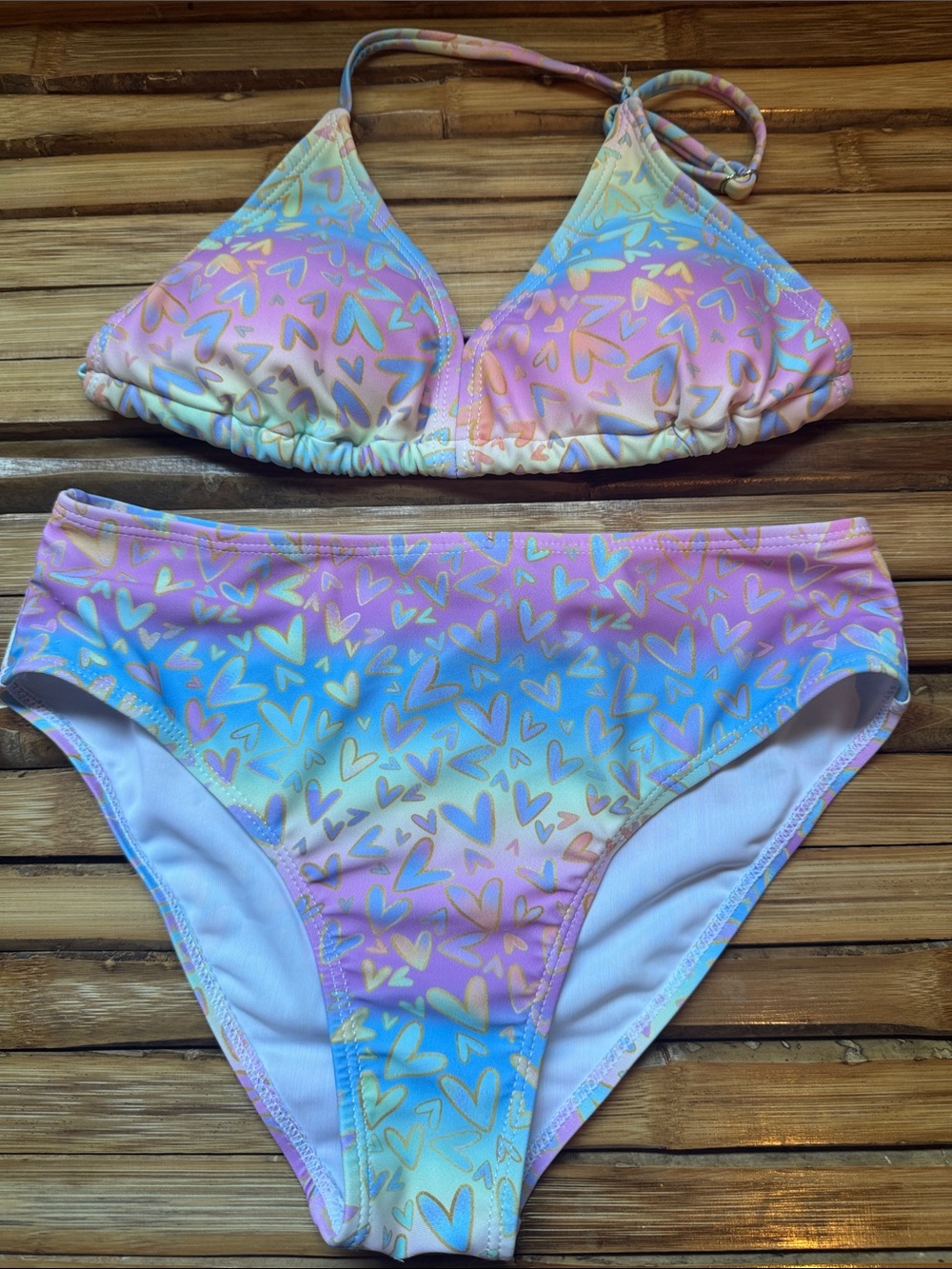 💝 Size 11 Hearts Bikini Set Two-Piece Heart Print Swim Set - Pastel Girls